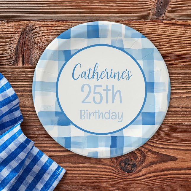 Classic Blue and White Gingham Chequered Pattern Paper Plate (Creator Uploaded)