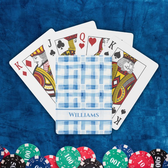 Classic Blue and White Gingham Chequered Pattern Playing Cards (Creator Uploaded)