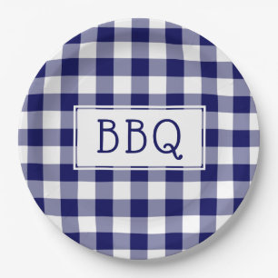 Classic Blue and White Gingham Pattern BBQ Party Paper Plate