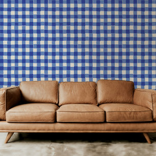 Classic Blue and White Hand-Drawn Chequered Plaid Wallpaper