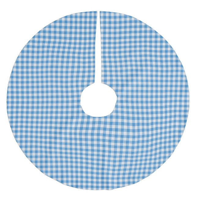 Classic Blue and White Plaid Chequered Pattern Brushed Polyester Tree Skirt (Front)