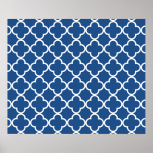 Classic Blue and White Quatrefoil Moroccan Pattern Poster