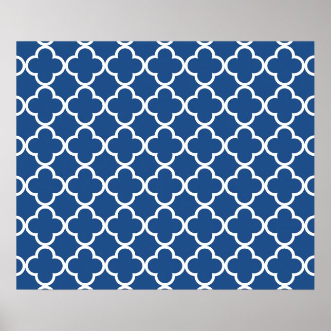 Classic Blue and White Quatrefoil Moroccan Pattern Poster (Front)