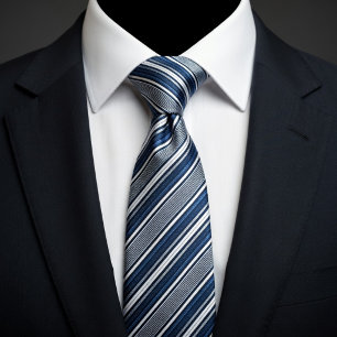 Classic Blue and White Striped  Tie