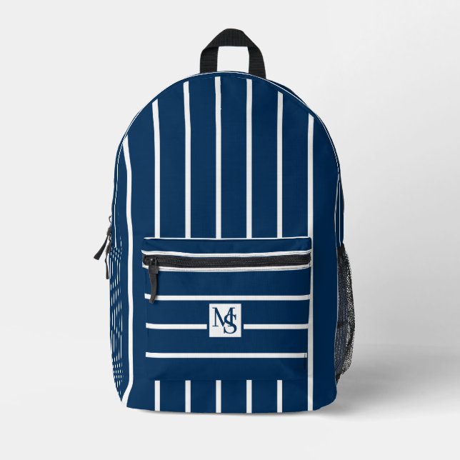 Classic Blue And White Stripes Printed Backpack (Front)