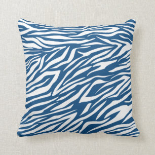 Classic blue and white zebra print pattern custom cushion