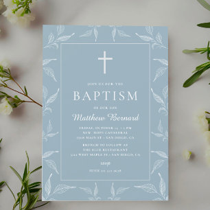 Classic Blue Baptism Boy Elegant Invitation