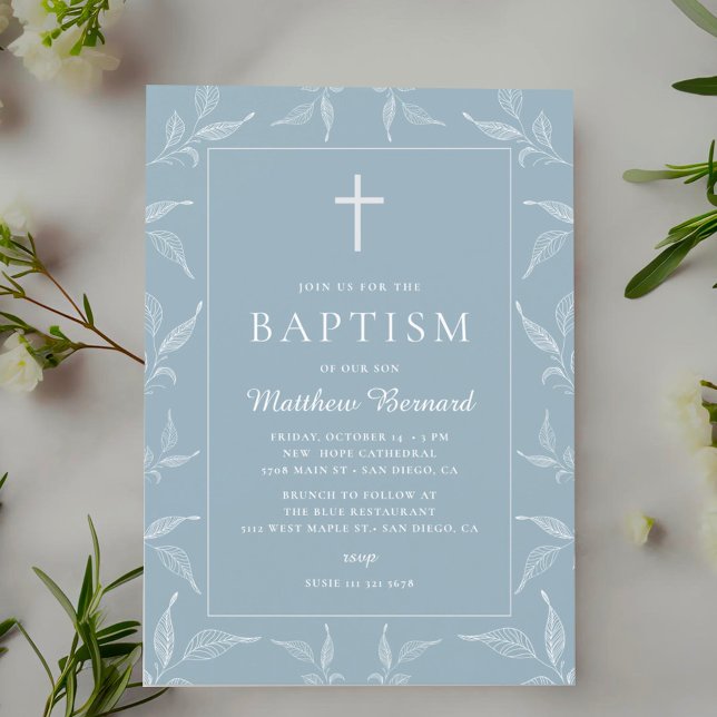 Classic Blue Baptism Boy Elegant Invitation (Creator Uploaded)