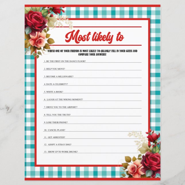 Classic Blue Birthday Most Likely Game (Front)