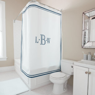 Classic Blue Border Monogrammed Shower Curtain