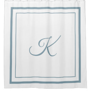 Classic blue Border Script Monogram Shower Curtain