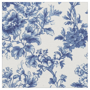 Classic Blue Botanical Floral Toile Fabric