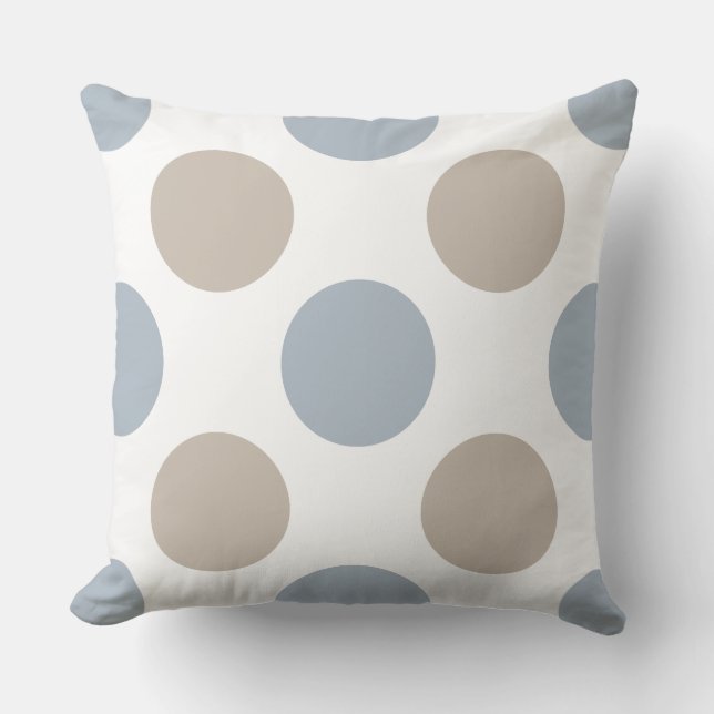Classic Blue-Brown-White Polka Dot Patterned Cushion (Front)
