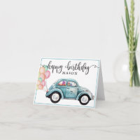 Classic Blue Bug Car w/ Balloons | Blank Birthday