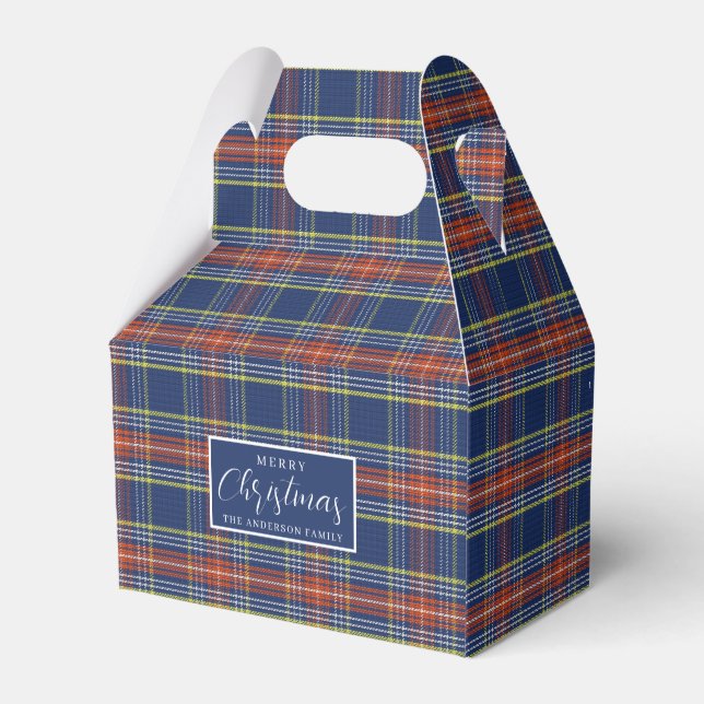 Classic Blue Burnt Orange Tartan Plaid Christmas Favour Box (Back Side)