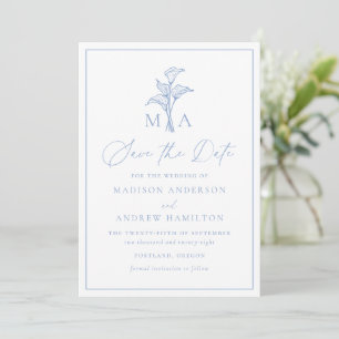 Classic Blue Calla Lily Monogram Wedding Save The Date