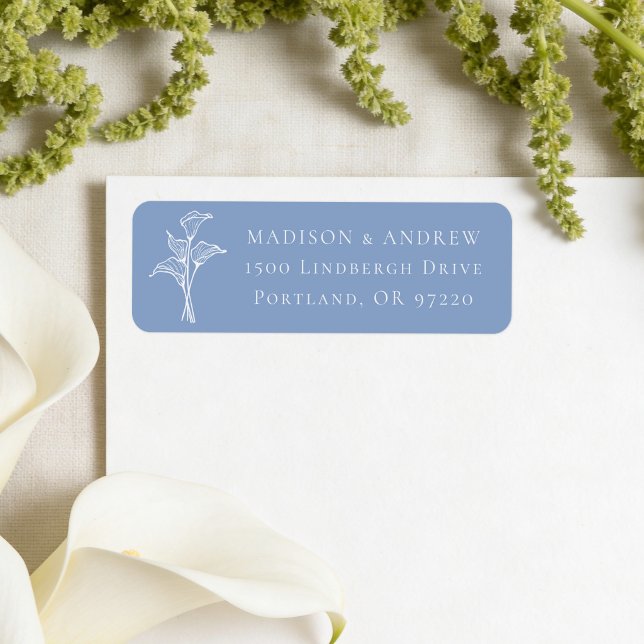 Classic Blue Calla Lily Wedding Return Address Label (Creator Uploaded)