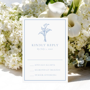 Classic Blue Calla Lily Wedding RSVP Card