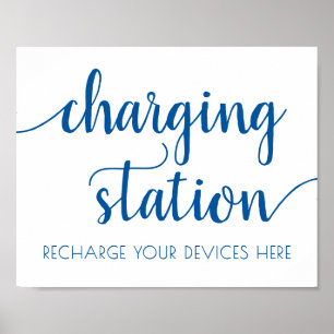 Classic Blue Calligraphy Charging Station Sign