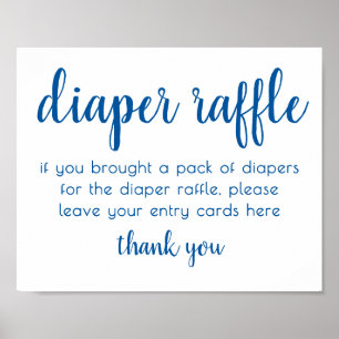 Classic Blue Calligraphy Diaper Raffle Table Sign