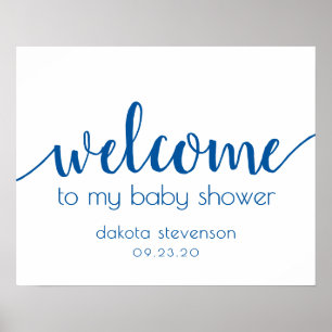 Classic Blue Calligraphy   Flourish Welcome Sign