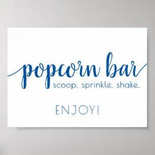 Classic Blue Calligraphy Script Popcorn Bar Sign