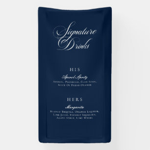 Classic Blue Calligraphy Signature Drinks Menu Banner