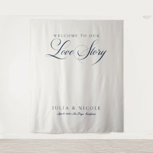 Classic Blue Calligraphy Wedding Backdrops Banner Tapestry