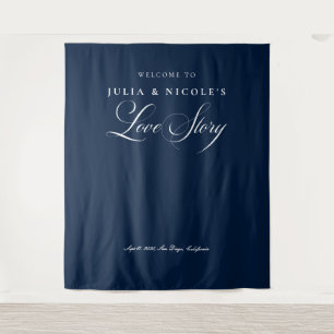 Classic Blue Calligraphy Wedding Backdrops Banner Tapestry