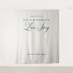 Classic Blue Calligraphy Wedding Backdrops Banner Tapestry