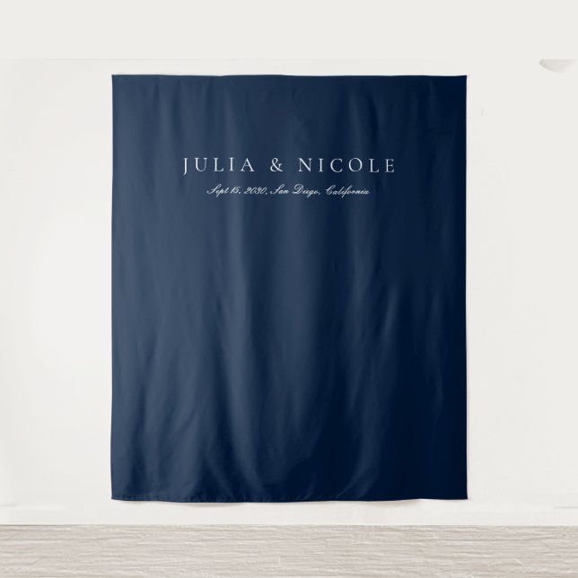 Classic Blue Calligraphy Wedding Backdrops Banner Tapestry (Front)