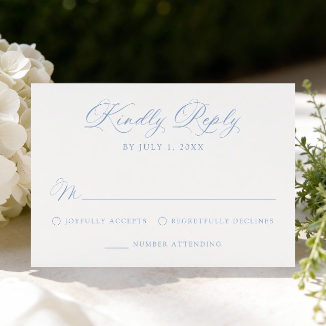 Classic Blue Calligraphy Wedding RSVP Card (Creator Uploaded)