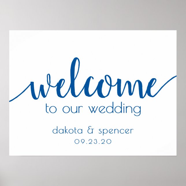 Classic Blue Calligraphy | Wedding Welcome Sign (Front)