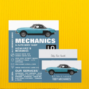 Classic Blue Car, Mechanics Business Card