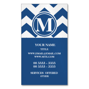 Classic Blue Chevron Monogrammed Magnetic Business Card