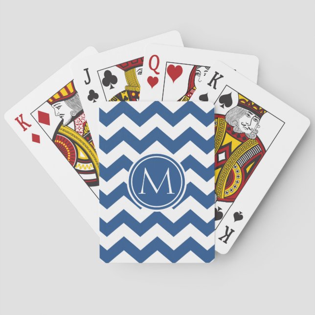 Classic Blue Chevron Monogrammed Playing Cards (Back)