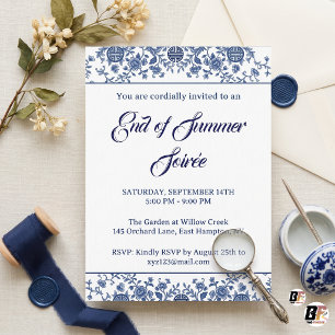 Classic Blue Chinoiserie End of Summer Soirée Invitation