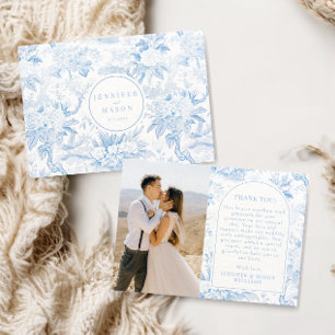 Classic Blue Chinoiserie porcelain Wedding photo Thank You Card
