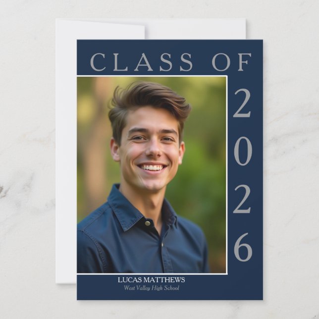 Classic Blue Class of 2025 Graduate Custom Photo Invitation (Front)