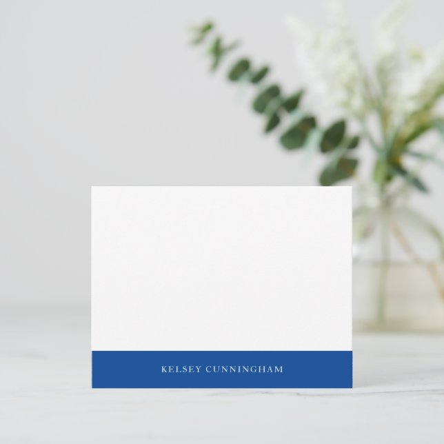 Classic Blue Colour Block Name Flat Card (Standing Front)