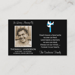 Classic Blue Cross Dove Photo Funeral Card