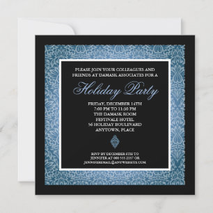 Classic Blue Damask Corporate Holiday Party Invitation