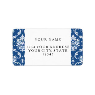 Classic Blue Damask Pattern Label