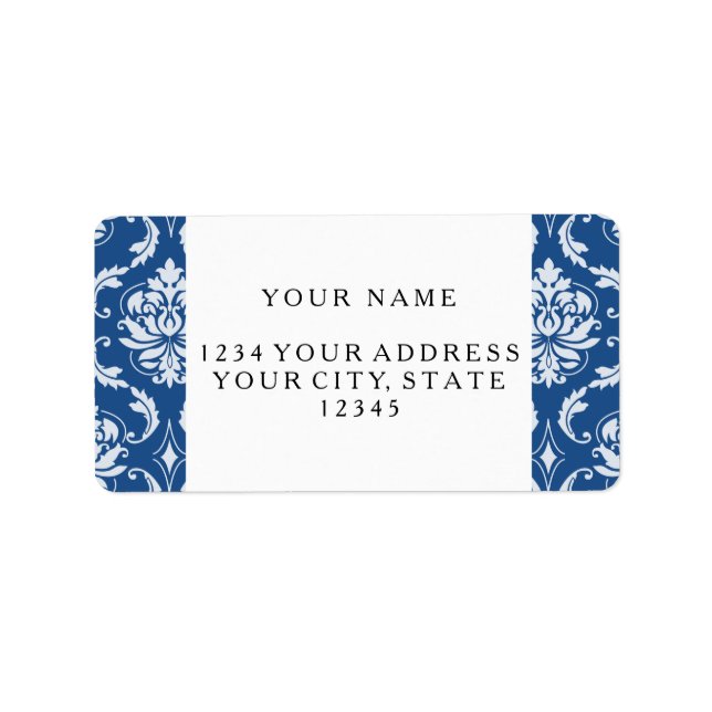Classic Blue Damask Pattern Label (Front)