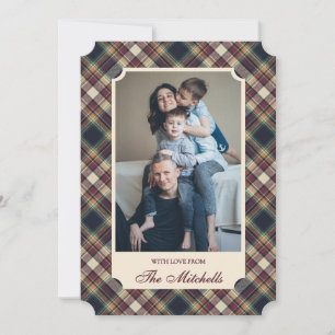 Classic Blue Dark Green Red Plaid Pattern Holiday Card
