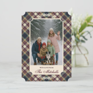 Classic Blue Dark Green Red Plaid Pattern Holiday Card
