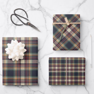Classic Blue Dark Green Red Plaid Wrapping Paper