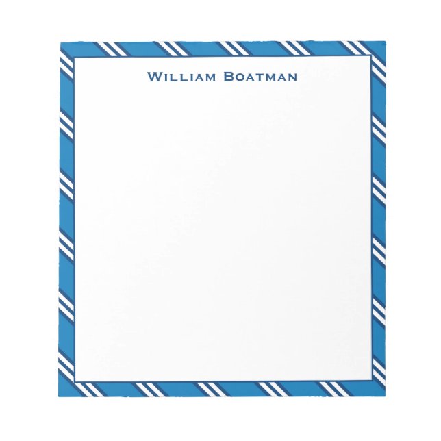 Classic Blue Diagonal Tie Stripe Pattern Notepad (Front)