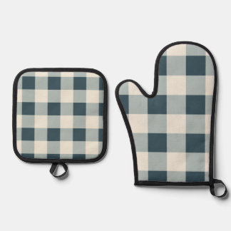 Classic Blue Farmhouse Gingham Style Oven Mitt & Pot Holder Set