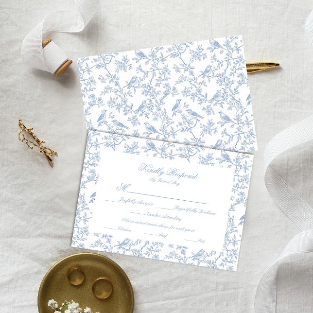 Classic Blue Floral Garden Toile Response Card (Creator Uploaded)
